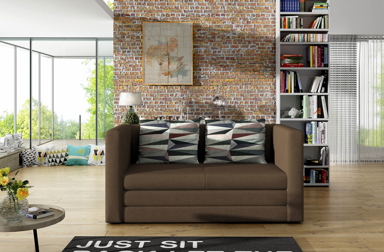 Canapea extensibila 2 locuri, ELTAP, Neva, 132x70x62 cm, lemn/poliester, maro deschis - imagine 6